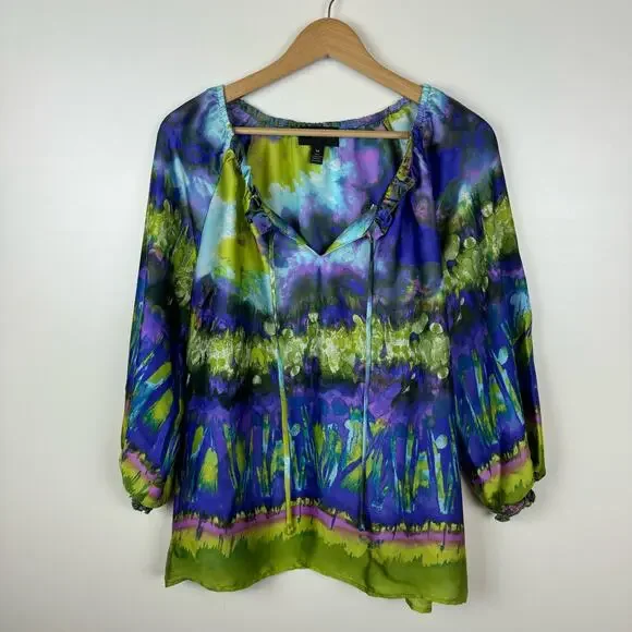 Investments Womens Watercolor Blouse Sz 14 | Fairy Lightweight Art to Wear Artsy - Picture 3 of 12